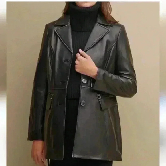 Button Front Lamb Jacket With Zipper Detail Pockets sz M - Picture 4 of 13